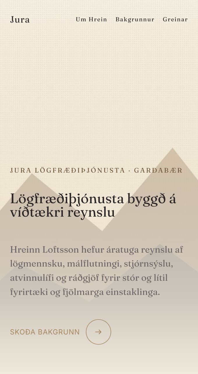 Forsíða Jura lögfræðiþjónustu verkefnis